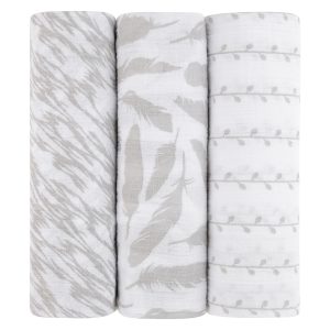 Ely's & Co 3 Pack Cotton Muslin Swaddle Blanket - Classic grey