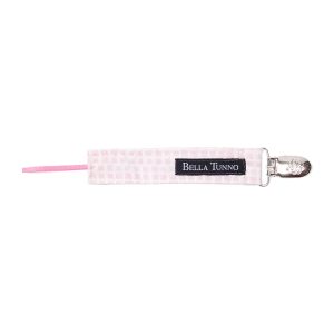 Fabric Pacifier Clip - Pink Squares
